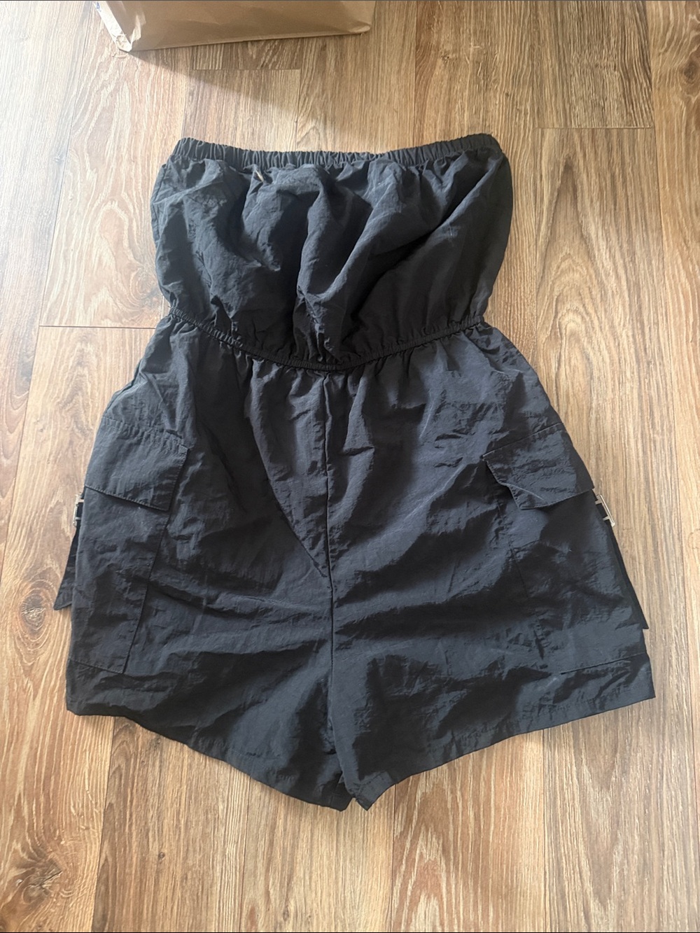 No Boundaries Black Strapless Cargo Shorts Romper